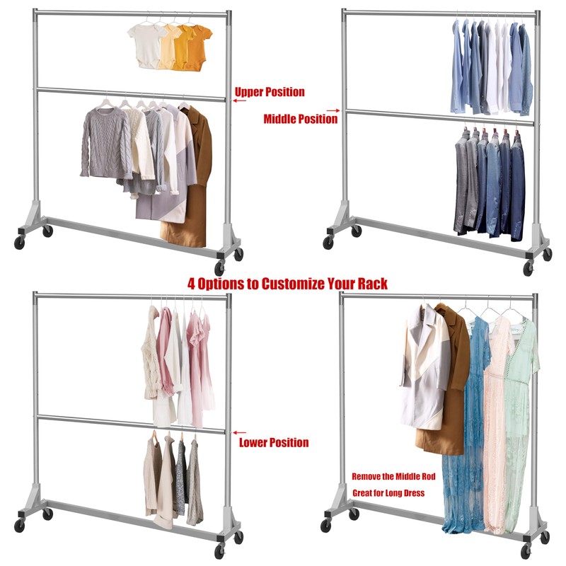 Simple Houseware Commercial Grade Z-Base Double Rod Garment Rack, 600lb