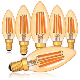 E14 Led Dimmbar Edison Vintage Glühbirne, C35 E14 Kerzenlampe, 6W LED Lampe ersetzt 60 Watt Birne, 2200K schönes warmes licht, 550lm Dekorative Glühbirne für Kronleuchter Hänge Kristalllampe, 6 Stück