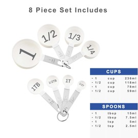 BLEWAY Easy to Read Measuring Cups & Spoons Set for Visually Impaired, Stackable Cups and Spoons, Nesting Measure Cups with Stainless Steel Handle (White)