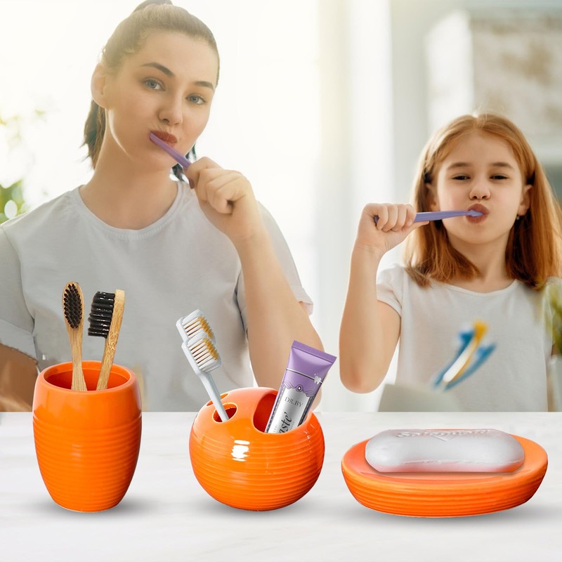 JHLAYKG Orange Bathroom Accessories Set 4 Pcs, Ceramic Bathroom Accessory