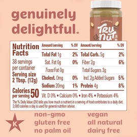 Tru-Nut Peanut Butter Powder - 50% Protein, 90% Less Fat, Ideal for Smoothies and Protein Shakes, Versatile and Easy to Use, Low Carb, Gluten Free, 30oz (16oz Jar, Chocolate)