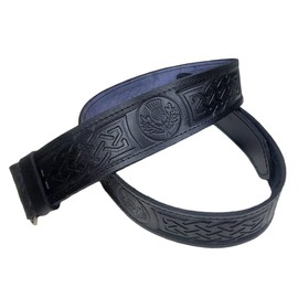 Celtic Knot Buckle and Kilt Belt Set - Scottish High Land Wear (XL. NoBuckle Black Thistle)
