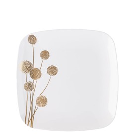 EcoQuality 7.25" inch Square White Plastic Plates Salad Plate with Gold Dandelion China Like Party Plates, Premium Heavy Duty Large Disposable Dessert Plate Weddings, Catering, Non Toxic (90 PACK)