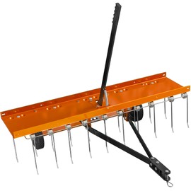PPOLB 48 Inch Orange Tow-Behind Dethatcher with 24 Spring Steel Tines, Pull Dethatcher for Outdoor Yard Care, Garden Farm Grass Tractor Rake to Remove Thatch, Leaves and Needles from Large Lawn Areas