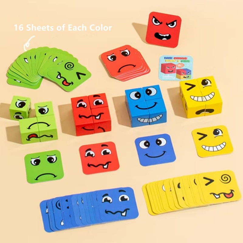 JJiaoLinin Face Changing Magic Cube Game,Wooden Face Changing Magic Cube