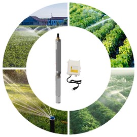 Well Pump Submersible Pump, 3" OD Pipe 110V/60HZ 0.37KW 0.5HP Stainless Steel Submersible Well Pump, 1" Outlet Submersible Bore Pump with Control Box for Agriculture Industrial Garden Home