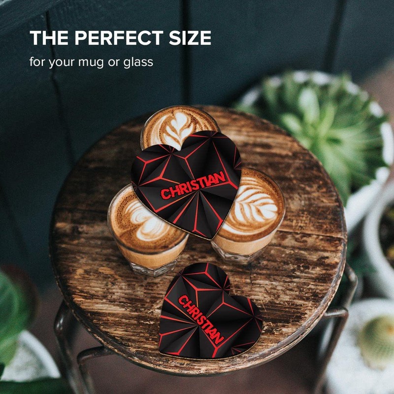 1 x Heart Coaster - Name Christian Gamer Black Red