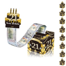 Black Gold Happy 21th Birthday Money Box for Cash Gift, Pull Surprise Money Gift Box for Women Men 21 Years Old Birthday Presents,Birthday Gift Money Box Money Presentation Box for Cash Gifts Birthday