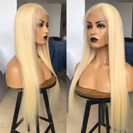 HD Transparent 13x6 Lace Front Wig Human Hair All Blonde 613 Color Silk Straight Style 180% Density with Clean Hairline for Black Women (16inch, 13x6 lace wig)