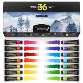 Magicfly Pintura de acuarela, 36 tubos (12 ml/4 onzas) juego de pintura de acuarela con 3 pinceles de pintura, juego de pintura de acuarela de larga duración con caja de almacenamiento para principiantes, artistas, pintores de pasatiempos