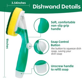 Dishwand Sponge Refills Soap Control Handle, Dish wand Sponges Refill Non Scratch, Sponge Replacement Scrub Brush Heads Set, Dishwashing Dispenser Scrubber Pads for Cleaning Dishes Dishwasher Kitchen