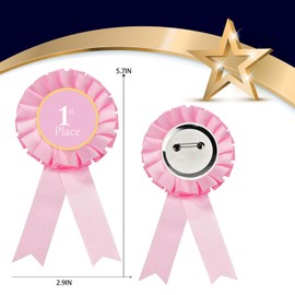 Award Ribbon Rosette Set Satin Participation Ribbon Honorable Ribbon Badge Pink Prize Ribbons 1st 2nd 3rd Place Medals for Classroom Prize Science Fair Talent Show Spelling Bee (3 pcs Pink)