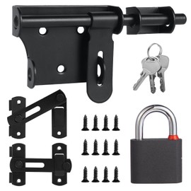 Door Bolt Lock Double-Sided 5.51 Inch (140 mm) with Padlock and 3 Keys + 2 Pieces 3.93 Inch (100 mm) 180 Degree Barn Door Lock Flip Sliding Door, Bolt Latch Stainless Steel