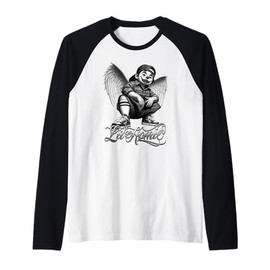 Lil Homie Little Chicano Tattoo Art Angel West Coast Cholo Raglan Baseball Tee
