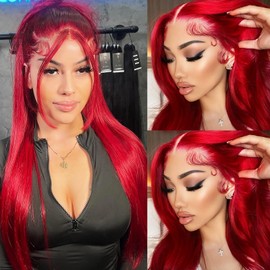 ANDRIA 13X4 HD Lace Front Wigs Straight Hair Glueless Lace Wigs 200% Density Hilghlight Red Long Straight Natural Wig Pre Plucked Lace Frontal Wigs With Baby Hair For Black Women 26 Inches