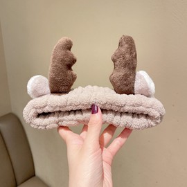 Deer Antler Spa Headband for Women Girls Washing Face Hea Bands Make Up Head Bands for Women Soft Coral Fleece Stretchy Hair Band for Skin Care Christmas Elk Headbands Gifts