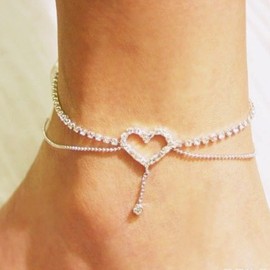 Silver Rhinestones Layered Anklets Rhinestones Heart Star Anklet Beach Summer Anklet for Women (Star Anklet)