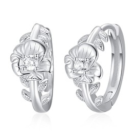 PRAYMOS 925 Sterling Silver Birthstone Flower Earrings Birthstone Hoop Earrings for Women Jewellery Gifts, Silver