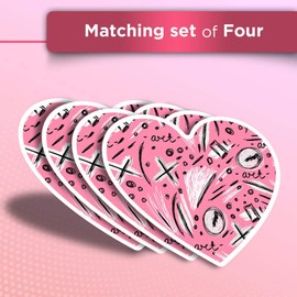 Vinyl Heart Stickers (Set of 4) - Modern Art Pink Doodles Scribbles Fun Decals for Laptops,Tablets,Luggage,Scrap Booking,Fridges #21670