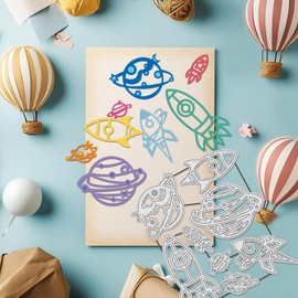 UNICRAFTALE 8Pcs Metal Planet Rocket Cutting Dies for Card Making Space Universe Die Cuts Spaceship Moon Decorative Embossing Stencils Template Mould for Scrapbooking Album Paper Card Decor