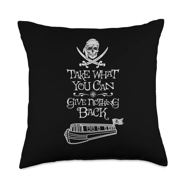 Vintage Narrowboat Pirate Flag Canal Barge Boat Life Throw Pillow