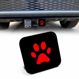 Beabes Trailer Hitch Receiver Covers Dog Paw Hitch Cover Protector, Cute Puppy Footprint Cat Dog Print 2" Inch Tow Rear Hitch Tube Cover Plug Cap for Pickup Trucks Cars SUVs Sedans Tractors, Red