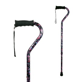 Carex Ergo Offset Cane with Soft Cushioned Handle - Adjustable Walking Cane for Women - Black Cane with Floral Pattern and Flowers, Black Floral