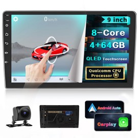 Qualcomm [8-Core 4+64G] Double Din Android 15 Car Radio Stereo with Wireless Carplay Android Auto, 9 Inch Touchscreen with 3D Car Model WiFi GPS Bluetooth FM/RDS DSP SWC Backup Camera MIC