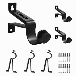 Kowibcl 6PCS Curtain Rod Brackets for 1 or 1-1/8 Inch Rods, Heavy Duty Curtain Rod Holders for Wall, Black