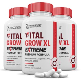 Justified Laboratories (3 Pack Vital Grow XL Extreme Pills 1600MG Premium Formula Proprietary Blend for Men's Health 180 Capsules