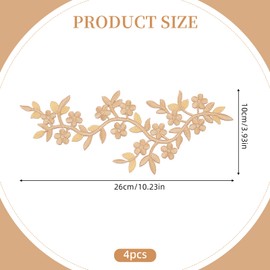 letsinstyle 4 Pieces Leaves Vines Embroided Applique, 10 x 4inch Lace Flower Iron on Patches, Sewing Craft Decoration for Wedding Prom Dress DIY Clothing Jean (Khaki)