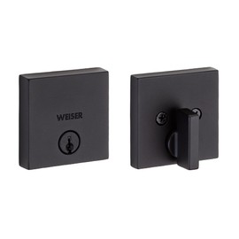 Weiser Downtown Matte Black Square Deadbolt Lock, ANSI/BHMA Grade 1 Certified Front Door Lock, Kick Proof, Bump Proof & Anti-theft Exterior Door Lock with Key, Modern Door Locks for Entry Door