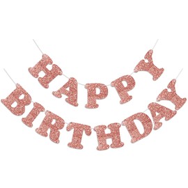 Rose Gold Glitter Happy Birthday Banner Birthday Party Banner Sign for Backdrop Sparkle Birthday Party Decorations Wall Decor Garland Bunting Banner Birthday Party Supplies for Girls Women Adults