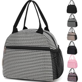 GYEUKHAM Lunch Bag Women, Lunch Box for Adult Men Kids Girls, Small Cute Lunchbox Tote Large Capacity Insulated Lunch Container Cooler for Work School Picnic Travel, Black White Stripes
