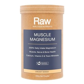 Raw Real Food Nutrients Muscle Magnesium - Creamy Mango, 70+ Trace Minerals, Sustainably Sourced, Vegan, GMO-Free, Gluten Free, Vitamin D, 200g