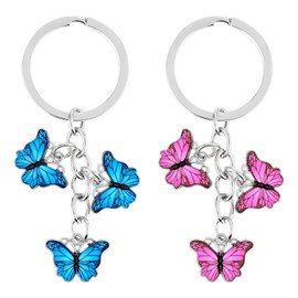 simarro 2Pcs Butterfly Keyrings For Women, Cute Keychain Girly Butterfly Keyring For Girls, Metal Key Ring Small Gift for Key Bag Purse Accessories(Pink Blue)