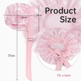 Satin Bonnet,Hair Bonnet for Sleeping,Silk Hair Bonnet,Silk Bonnet for Sleeping Curly Hair,Silk Bonnet Breathable-Adjustable Sleep Caps with Tie Suitability for Women Long Straight and Curly(Pink)