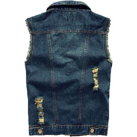 Men's Denim Vest Sleeveless Ripped Jacket Vintage Casual Jeans Vests