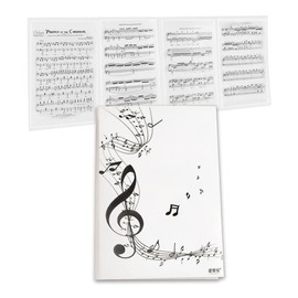 Sheet Music File, 4 Sides, Holds 6 Sheets, A4 Size, Writable, Non-Reflective, 4 Pages Expanded, Music Composing, Lessons, File Cover, Piano, Electronic Piano, Accessory, 2 Colors (White)