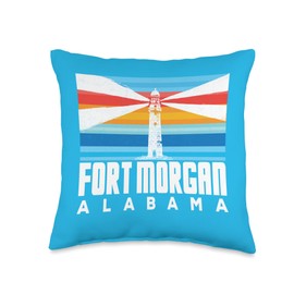 Fort Morgan Beach Alabama Local Fort Morgan AL Beach Vintage Striped Lighthouse Throw Pillow, 16x16, Multicolor