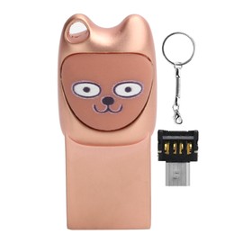 U Disk USB2.0 Memory Metal Flash Drive Cartoon 2‑in‑1 with for Android Mobile Phone AdapterSmile Rose Gold 64G