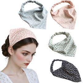 4 Pcs Hair Bandanas for Women Non Slip Vintage Flower Crochet Bandanas Headbands Boho Scarf Headband Triangle Soft Chiffon Head Kerchief Women Girls Hair Accessory