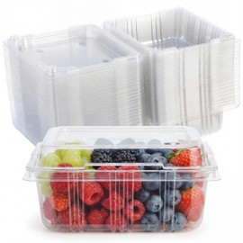 Threehoney 25 Pack Clear Plastic Vented Berry Containers with Clamshell Lids, 1/2 Pint Berry Baskets for Strawberry, Disposable Food Storage for Farmers Market Fridge Picnic (5.3×4.7×2.4 Inch)