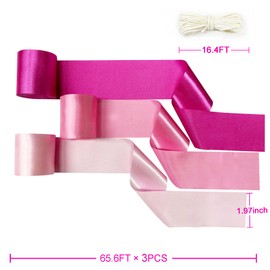 Hot Pink Satin Ribbon 65.7Yd × 1.97" Wide Ombre Pink Ribbon for DIY Craft Gifts Wrapping Invitation Card Party Backdrop Wedding Bachelorette Birthday Engagement Bridal Shower Party Garland Decorations