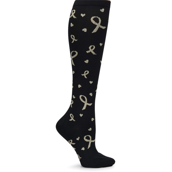 Nurse Mates Socks | 12-14 mmHg Compression | Over The Calf | Comfort Support | 1 Pair | Black Gold Ribbon