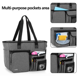 Trunab Teacher Tote Bag Work Bag with Multiple Pocket and Padded Compartment for up to 15.6”Laptop, Zip Top Utility Carrying Bag for Working Women, Travel, Office, Business, Grey