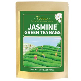TeeLux Jasmine Green Tea Bags, Natural Caffeinated Jasmine Scented Green Tea with Pleasant Aroma, Smooth Taste, 200 Count
