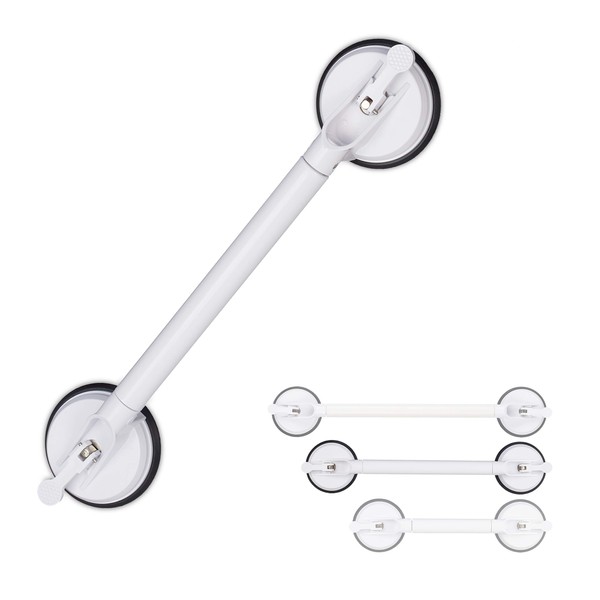 Relaxdays Extendable Suction Handle, 57-69 cm, Shower & Bathtub, 70 kg, for Seniors, Wall, Suction Lifter, White, L