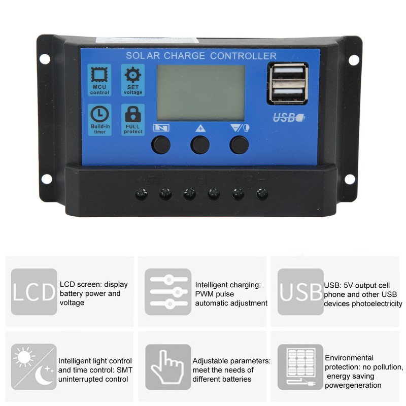 12V 24V Solar Charge Controller USB Port Overcharge Protection Solar
