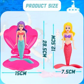 Pool Mermaid Diving Toys with Hot Pink Shell,Mermaid Sinkers for Kids Swimming Pool Toys,Girls Little Mermaids Bath Toy Swim Dive toy Set for Kids Aged 5+ Diving Game Underwater Training Water Toy